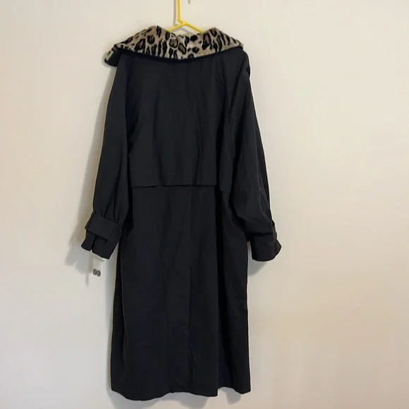 Free people need it Trench Coat with Leopard Print Collar size XL NWOT